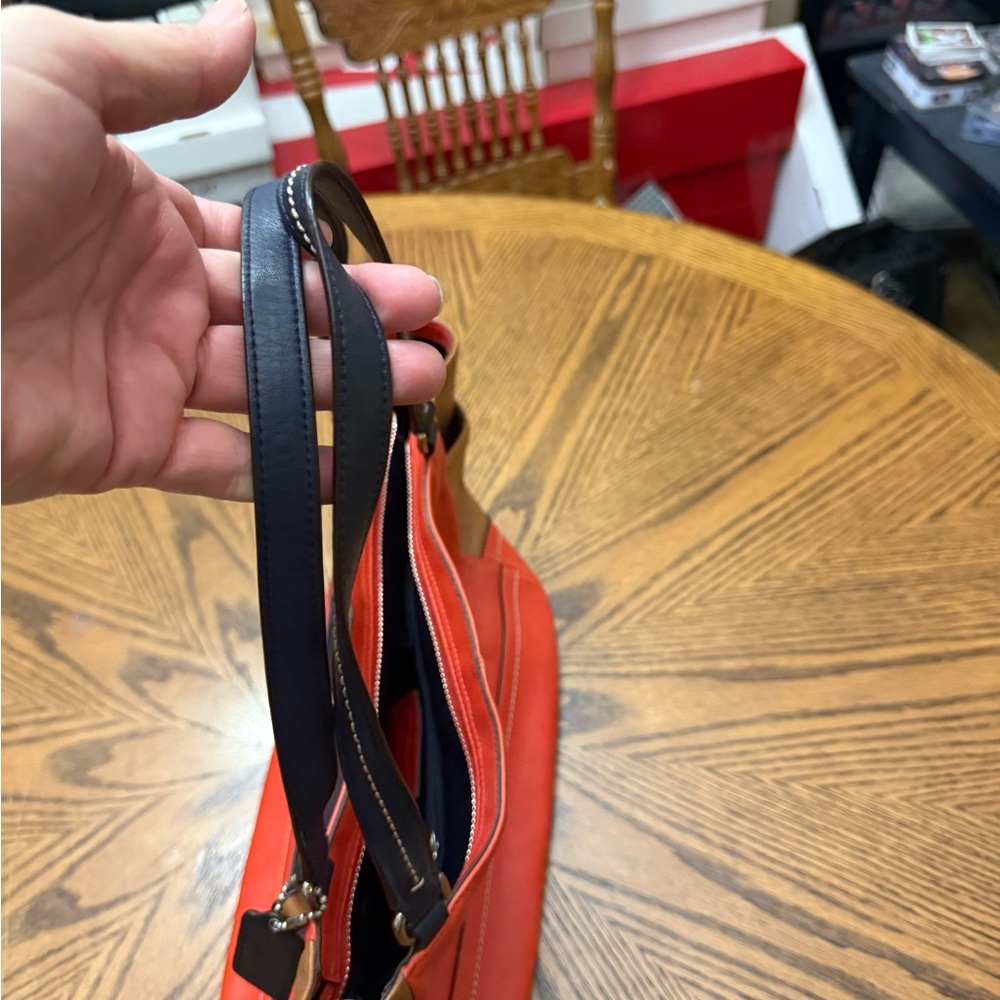 Coach Colorblock Carrie Tote Red and Navy Interior Bag - Picture 3 of 7
